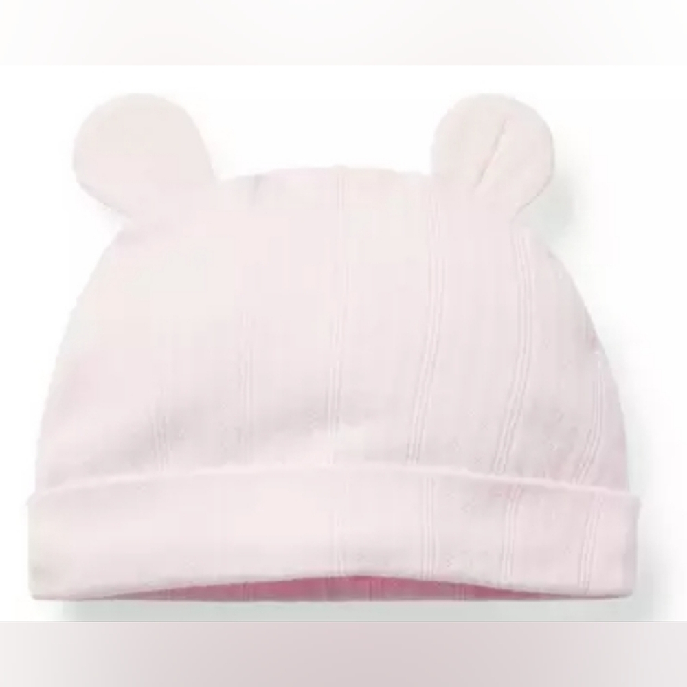 NWT Janie & Jack BEAR EARS Pink Marshmallow Beanie 12 To 18 Months